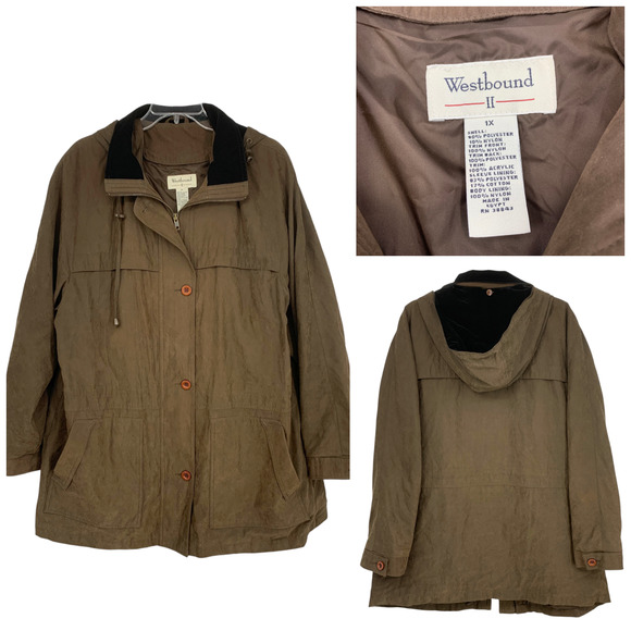 Vintage 90's Westbound II Plus Sz 1X Brown Anorak Jacket Coat Hooded Drawstring - Picture 1 of 7